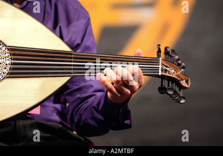 Les mains de musicien palestinien Adel Salameh à jouer du Oud WOMAD Taranaki New Plymouth Nouvelle-zélande Mars 2005 Banque D'Images