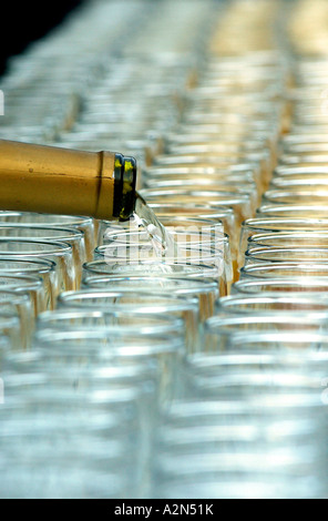 Le vin blanc est versé dans le verre Banque D'Images