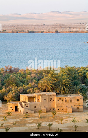 Vue aérienne de lodge, l'oasis de Siwa, Désert de Libye, Egypte Banque D'Images