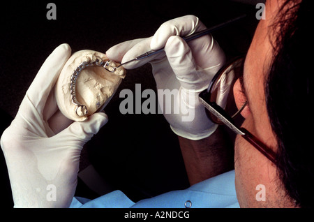 Un dentiste travaille sur un modèle dentaire. Photo Jim Holden. Banque D'Images