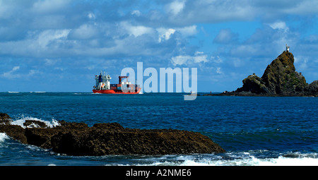 Porte-conteneurs aller en mer à travers la barre Manukau Chefs Île du Nord Nouvelle-zélande Banque D'Images