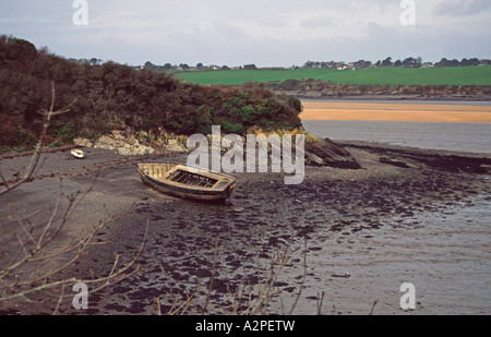 Épave de bateau dans la région de Oldtown Cove, sur l'estuaire de Camel, Padstow, Cornwall, Angleterre. Le Cove est à côté du sentier de Camel. (Janvier 2007) Banque D'Images