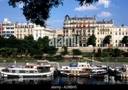 Bateaux, bateaux, maison, Peniches, St, Martin, Canal, voie d'eau, à l'assembler, parisien, Banque D'Images