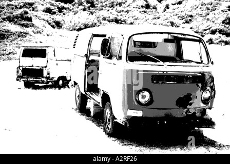 La rouille abandonnées le camping-car à plage de Meghalos Arselinos Kos Grèce Banque D'Images