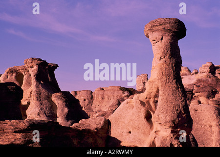 Les cheminées dans les Badlands, Writing-on-Stone Provincial Park, Alberta, Canada Banque D'Images