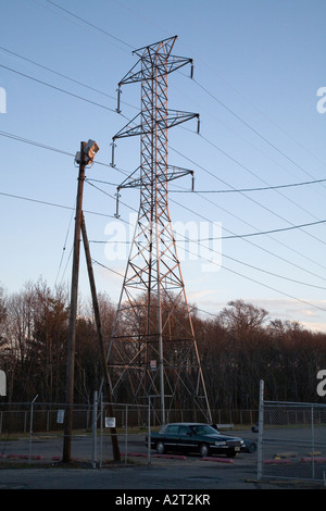 Pylône de l'électricité dans le New Jersey, USA. Banque D'Images