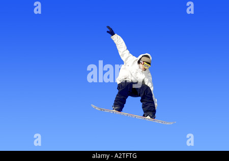 Flying snowboarder, Autriche, Alpes Banque D'Images