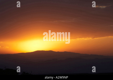 Coucher de soleil sur montagnes près de Lalibela Ethiopie Afrique Banque D'Images