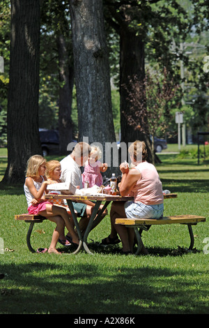 Une famille bénéficiant d'un pique-nique au cours de l'été au Michigan Banque D'Images