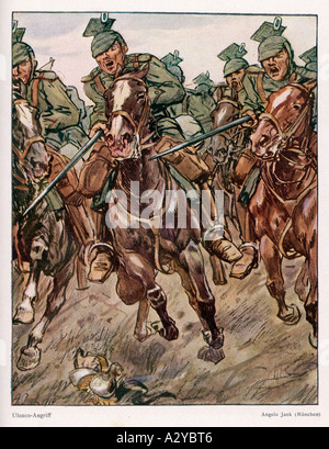 La première guerre mondiale 1915 Uhlan chargé Banque D'Images