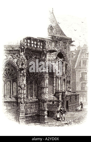 Église chrétienne saint st Jacques Dieppe Normandie France Français française détail architectural stone street cobble arch carv colonne Banque D'Images