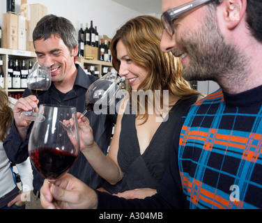 Groupe d'amis à la dégustation de vins Banque D'Images