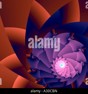 Spirale fractale abstraite fascinante dans les tons de violet, rose et rouge profond, créant un sens dynamique du mouvement et de la profondeur avec un centre lumineux Banque D'Images