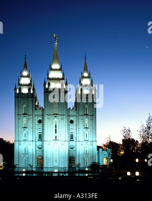 Temple de Salt Lake, Temple Square, Salt Lake City, Utah, USA, la nuit Banque D'Images