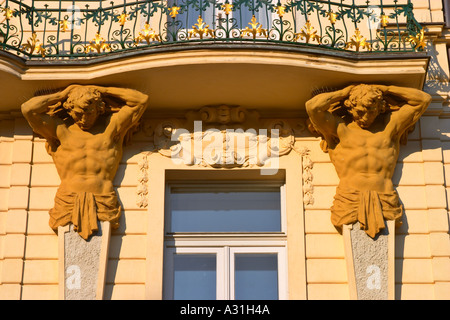 Façade de maison dans quartier juif de Prague République Tchèque Banque D'Images