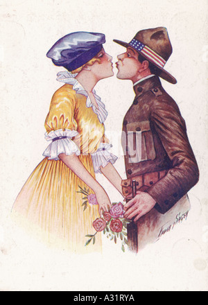 Carte postale ww1 Kissing Banque D'Images