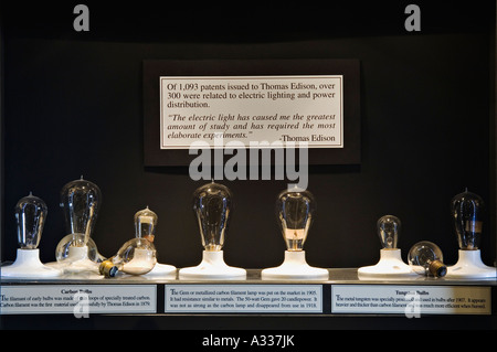Quelques exemples de types d'Ampoules inventé par Thomas Alva Edison Thomas Edison House Louisville Kentucky Banque D'Images