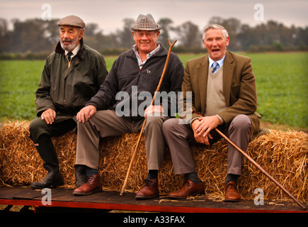 Trois collègues retraités PROFITEZ D'UNE BALADE À CHEVAL PANIER AU NATIONAL HEDGELAYING CHAMPIONSHIPS Banque D'Images