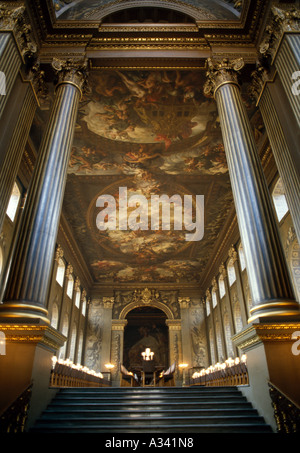 Intérieur du hall peint, Royal Naval College, Greenwich, Londres,. Architecte : Sir Christopher Wren Banque D'Images