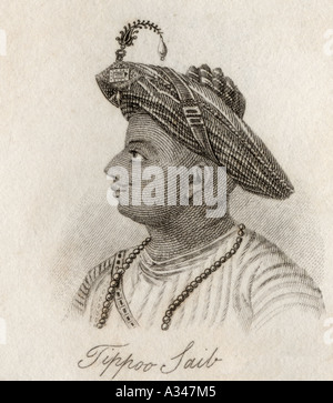 , Tipu Sultan Tipu aka Sahab ou le tigre de Mysore, 1750 -1799. Roi du Royaume de Mysore et un pionnier de l'artillerie de roquettes. Banque D'Images