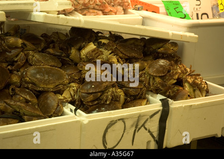 Les crabes en vente au marché de poissons de Billingsgate à Canary Wharf à Londres Banque D'Images