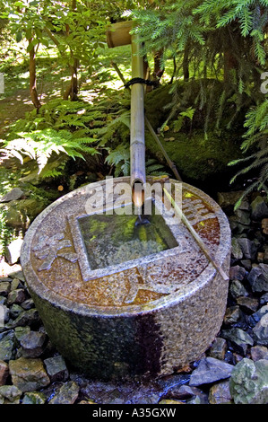 L'eau qui goutte d'un ressort dans un lavabo au Temple Ryoanji Japon Kyoto Ryoan-ji Banque D'Images