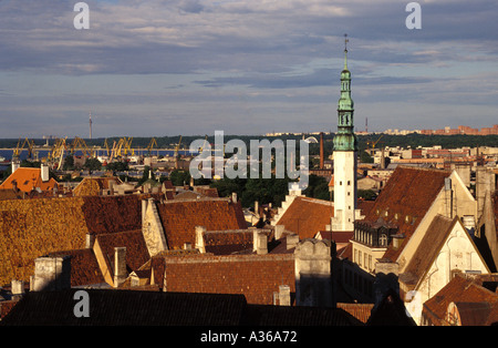 Estonie Tallinn vue de ville haute flèche d'église Saint-esprit Toompea 14e siècle Banque D'Images
