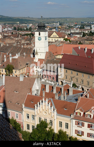 Roumanie Sibiu. Capitale européenne de la Culture 2007. Vieille Ville, centre historique, Piata Mica. Banque D'Images