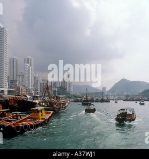 Le port d'Aberdeen en 1988, l'île de Hong Kong, Hong Kong Banque D'Images