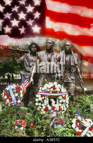 Vietnam War Memorial et le drapeau américain à Washington DC, USA Banque D'Images