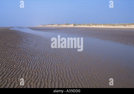 La vaste étendue de plage de sable à marée basse Dunes en arrière-plan Formby Merseyside Banque D'Images