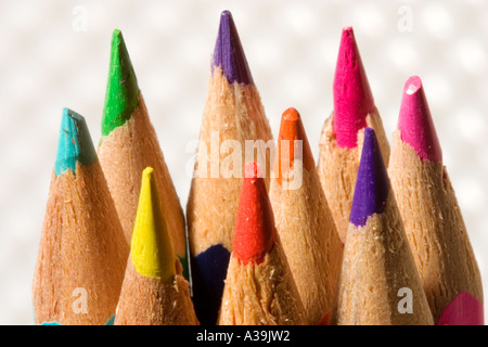 Close up of tips tops de crayons de couleur Banque D'Images