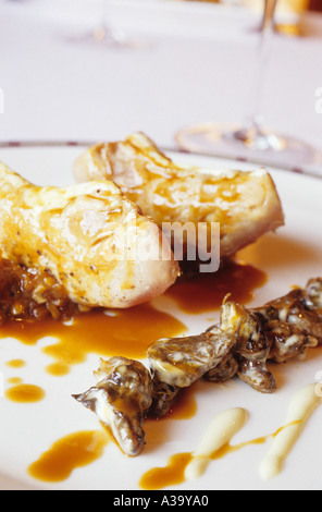 Espagne, Costa Brava, Catalogne, lapin aux escargots cuit, haché de viande rôtie et sauce à l'ail fait main Banque D'Images