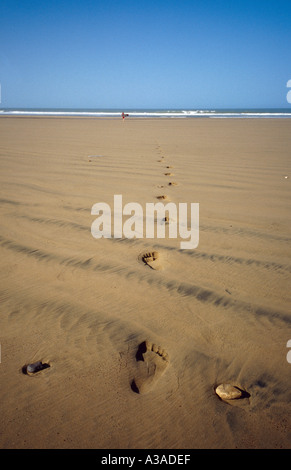 Surfer en marche dans la mer à Cap Sim plage Maroc Banque D'Images