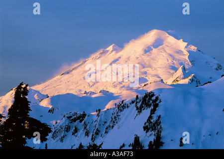 Mt Baker, Washington State, USA, 10778 ft 3285 m, Pacific Northwest, Cascades nord, Mt Baker Wilderness Area, hiver, Sunrise Banque D'Images