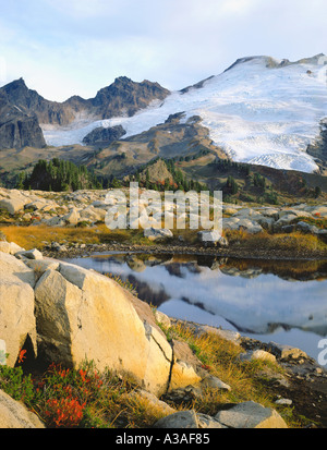 Mt Baker l'État de Washington, États-Unis 10 778 ft 3285 m Pacific NW N Cascades Mt Baker Wilderness Area Park Butte affût Automne Réflexion Banque D'Images