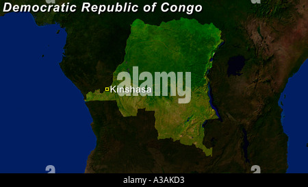 Image satellite de la République démocratique du Congo avec Kinshasa mis en évidence Banque D'Images