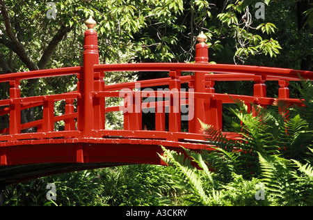 Pont en bois japonais des Jardins publics d'Oamaru, Nouvelle-Zélande Banque D'Images