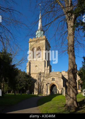 St Mary the Virgin tour porche et Hertfordshire Baldock Banque D'Images