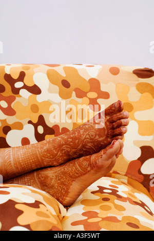 Close-up of a woman's pieds tatoués au henné Banque D'Images