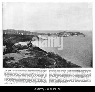 St Ives 1901 Une vue panoramique de la ville de pêcheurs de Cornouailles du Nord et de vacances vu sur la baie de St Ives Banque D'Images