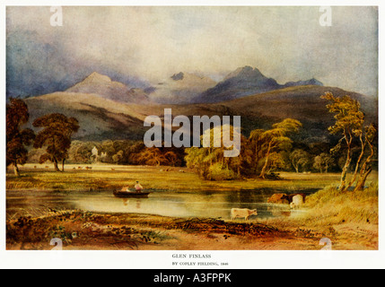 Glen Finlass les Trossachs vus de Loch Lomond dans cette peinture victorienne des Highlands écossais Banque D'Images