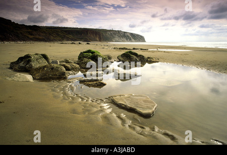 Scène de plage à marée basse à Yaverland à la falaise vers le rouge et Culver Cliffs at Isle of Wight Sandown Angleterre Uk Banque D'Images