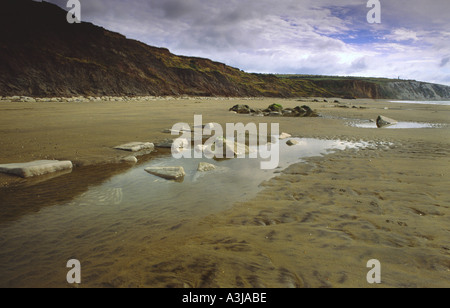 Scène de plage à marée basse à Yaverland à la falaise vers le rouge et Culver Cliffs at Isle of Wight Sandown Angleterre Uk Banque D'Images