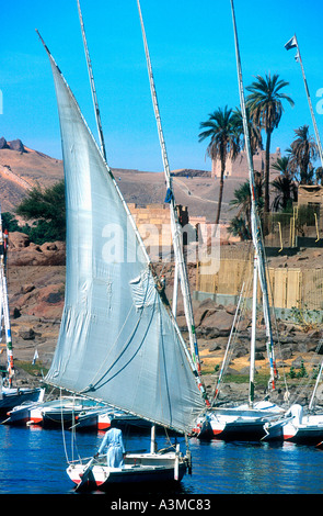 Felouque glisse le long fleuve du Nil Egypte Banque D'Images