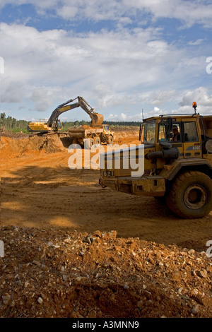 Carrière de gravier de grès de l'exploitation minière, qui sera restaurée à la lande une fois l'extraction est terminée Banque D'Images