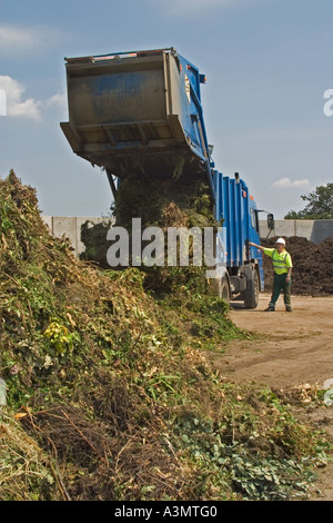 La livraison en vrac de déchets verts à l'usine de compostage commercial Banque D'Images