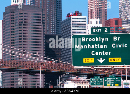 USA New York Manhattan signer d'entrée pour le pont de Brooklyn New York City NYC Banque D'Images