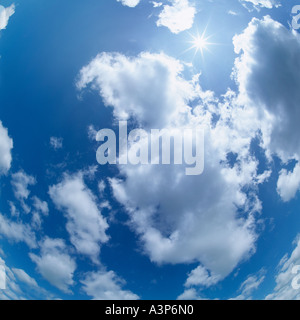 Photo FISHEYE DE SUN COMME STAR Ciel bleu et nuages blancs
