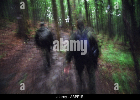 Garde-frontière polonaise dans une forêt à la frontière polono-ukrainien, Ustrzyki Gorne, Pologne Banque D'Images